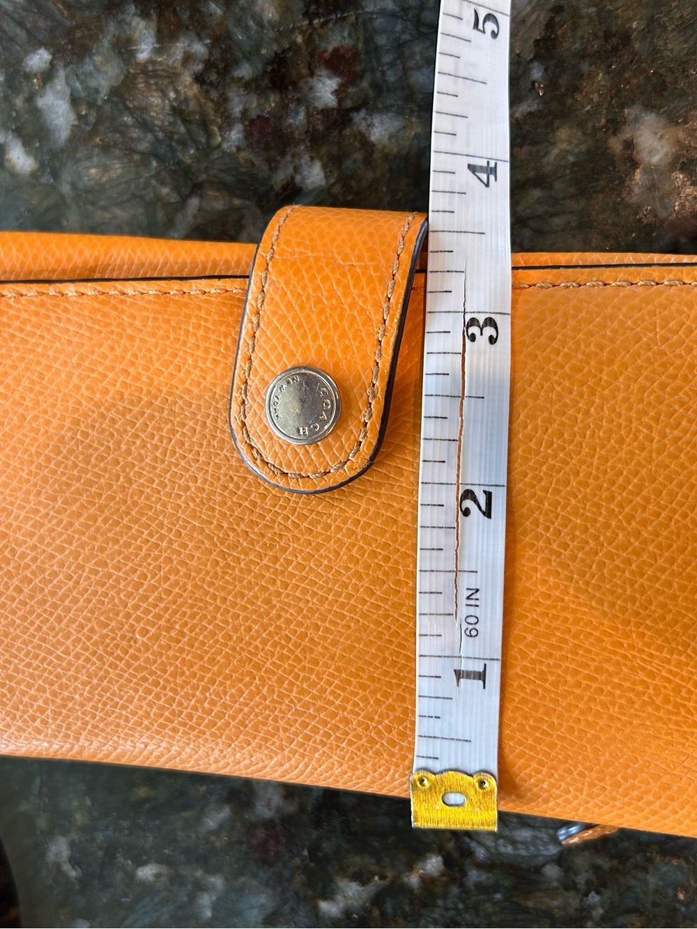 Coach wristlet wallet with snap closure. Yellow/orange pebbled leather. EUC - Picture 8 of 9